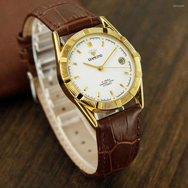 Armbanduhren Shanghai Uhr Männer Vintage Automatische Mechanische Antike Diamant Marke 34mm Goldene Uhren Retro Selbstaufzugsuhren