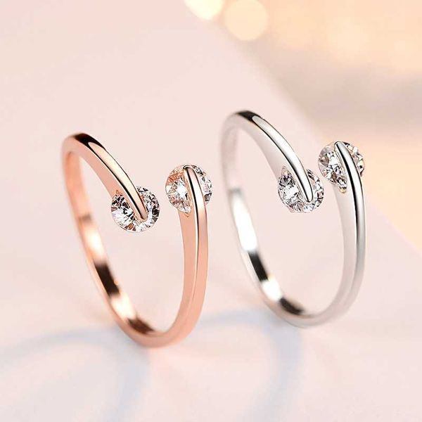 Ringos de banda Classic Ajustável 2pcs Cubic Zirconia Ring tow para mulheres moda de cristal abrindo jóias de noivado de casamento DFR008 G230213