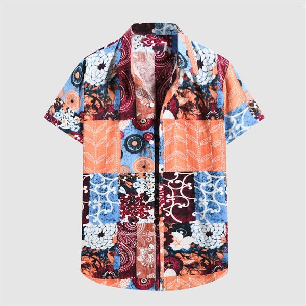 Herren T-Shirts Hawaiian Sleeve Shirt Turndown Print Casual Herrenkragen Spleiß Mode Tops Kleidung Geschäftsstrandwege