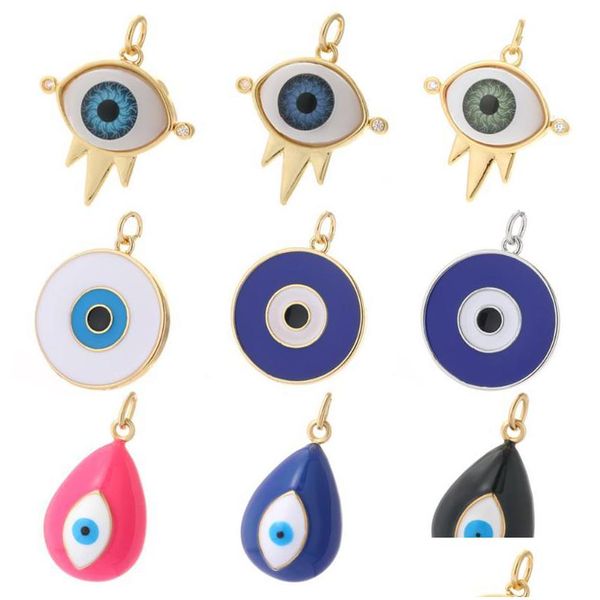 Charms Lusso Rame Zircone Evil Blue Eye Fai da te Gioielli Ciondolo Connettore Designer all'ingrosso Turco Makingcharms Consegna di goccia Dhjyd