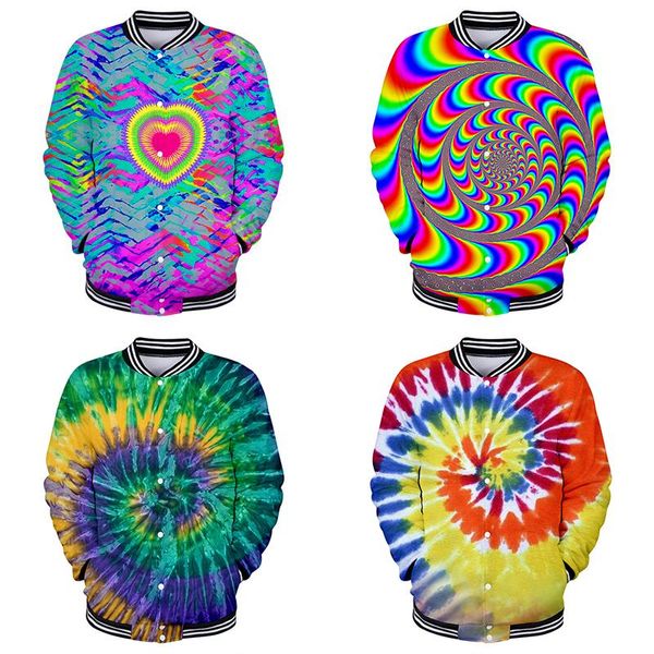 Männer Jacken 3D Baseball Jacke Mantel Tie-Dye Bunte Kostüm Mode Männer Frauen Hoodie Sweatshirts Langarm Hip Hop Hoodies TopMen's