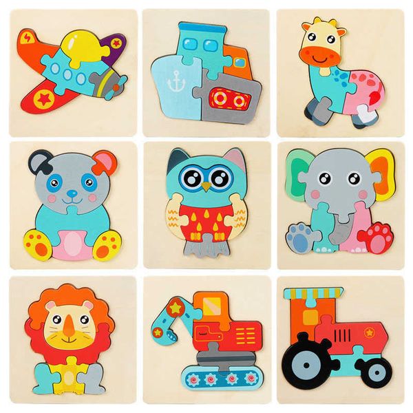 10 Stück Großhandel Modellbausätze 3D-Holzpuzzles Cartoon-Tiere Kinder kognitives Puzzle Kinder Babyspielzeug Spiele Weihnachtsgeschenk