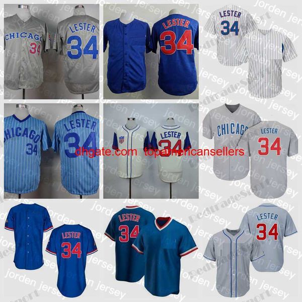 Camisas de beisebol personalizadas mens 34 Jon Lester vintage azul branco cinza camisas costuradas camisetas