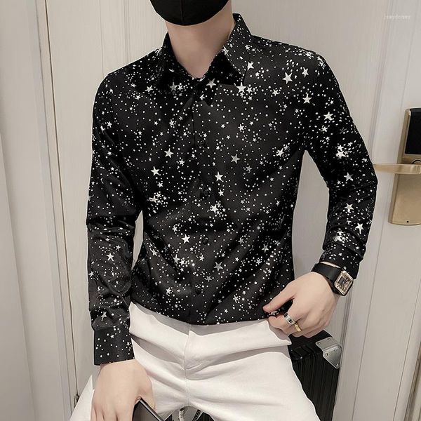 Camisas casuais masculinas 2023 Spring Stars Full Start prateado Camisa Men Designer Social Smok