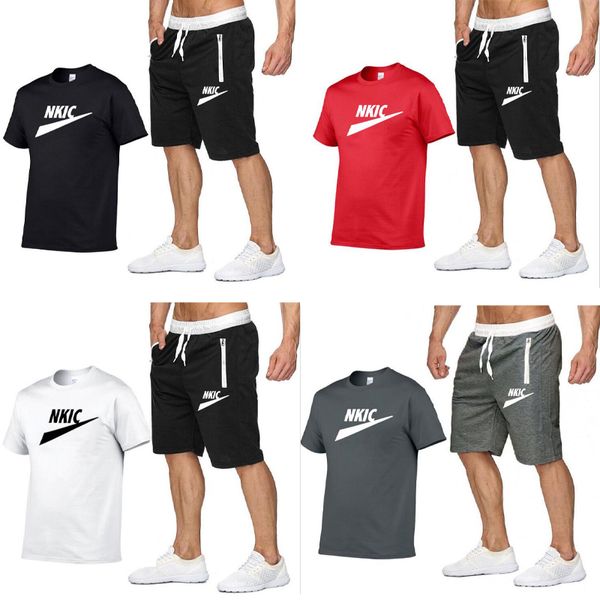 Yaz Pamuklu Erkekler Trailtsuits T Shirt Set Spor Markası Kısa Kollu T-Shirt 2 Parça Takım Moda Erkek Tişört ve Şort Ücretsiz Kargo