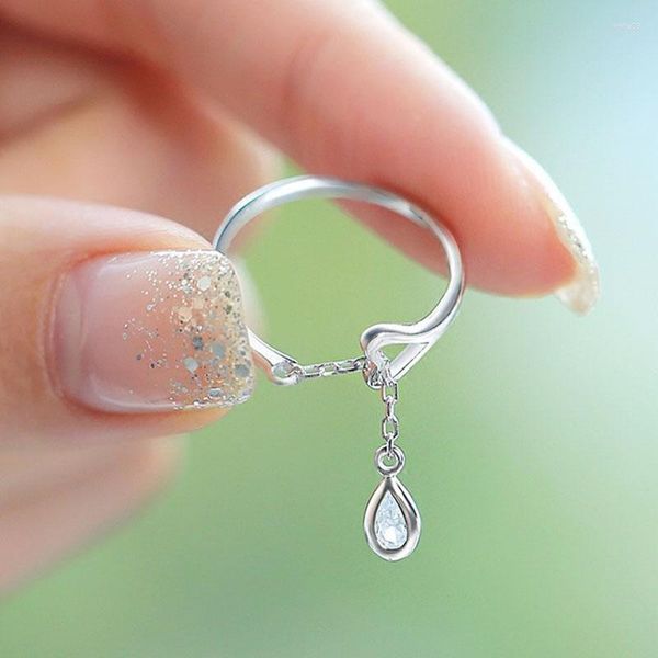 Ringos de cluster 925 Sterling Silver Water Got Ring Versão coreana Creative Personalidade simples fofa para mulheres pequenas jóias frescas