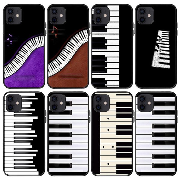 Moda piano macio tpu capas para iphone 15 14 plus 13 pro max 12 mini 11 xr xs x 8 7 6 6s branco preto impressão moda cor preta capas traseiras de telefone móvel