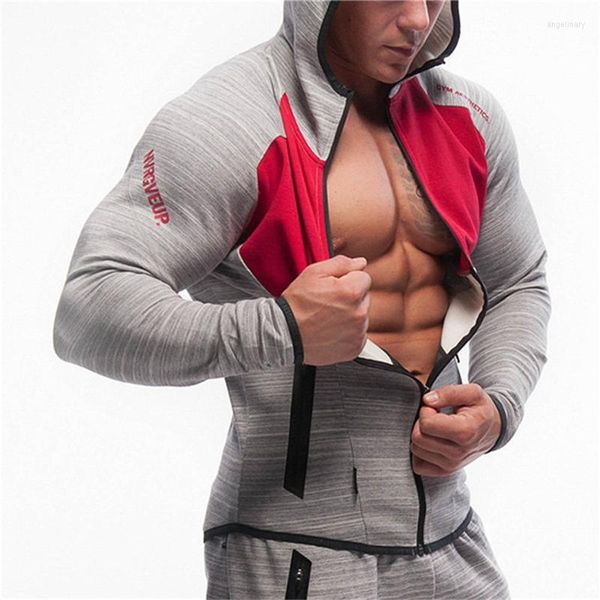 Herren Hoodies Männer Bodybuilding Reißverschluss Hoodie Lässige Mode Kapuzenpullover Jacke Mann Fitnessstudios Fitness Workout Sportbekleidung Jogger Marke