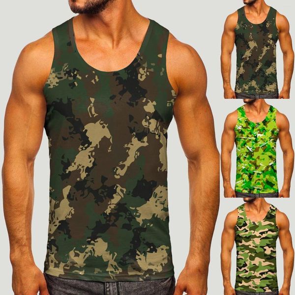 Tanques masculinos masculino de moda moda primavera no verão de verão sem mangas o pescoço camuflagem blusa impressa petite mock gurtleneck