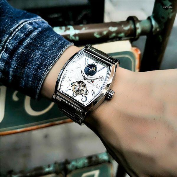 Нарученные часы Aokulasic Barrel Mechanical Mensic Watch Retro Casual Sun Maud Mah