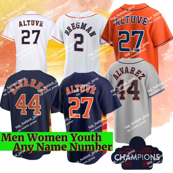 Campeões da World Series 27 Jose Altuve Jersey 2 Alex Bregman Yordan Alvarez 3 Jeremy Pena Nolan Ryan Jeff Bagwell Craig Biggio Tucke Justin Verlander Gray Orange White