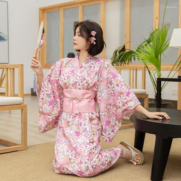 Roupas étnicas menina de quimono vestido japonês estilo yukata robe de banho feminino estampa floral haori japão japão uniforme de cosplay