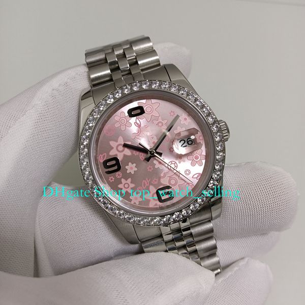 4 Modell Automatische Uhren mit Kasten für mittelgroße Damen Männer 36mm rosa Zifferblatt Stahl Diamant Bezel Armband Mechanische Frau Frauen Armbanduhren Frauen Uhr