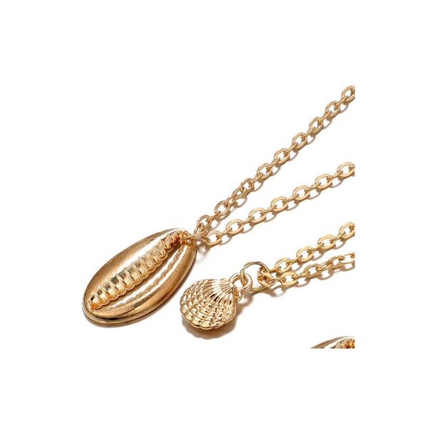 Anhänger Halsketten Mtilayer Zwei Schichten Muschel Chic Natürliche Gold Frauen Muschel Böhmischen Schmuck Choker Halskette Drop Lieferung Pendan DHNC5