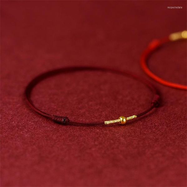 Charm-Armbänder, handgefertigt, goldene Perle, Glücksfußkettchen, rotes Seil, Armreifen, Armband für Frauen, größenverstellbar, Drop Ship