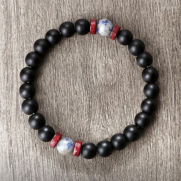 Strand Fashion 8mm Stone Bracciali Donna / Uomo Bracciale elasticoBangle Nero Arrotondato Perline Occhio di tigre Distanziatore Gioielli in legno Pulsera Regali