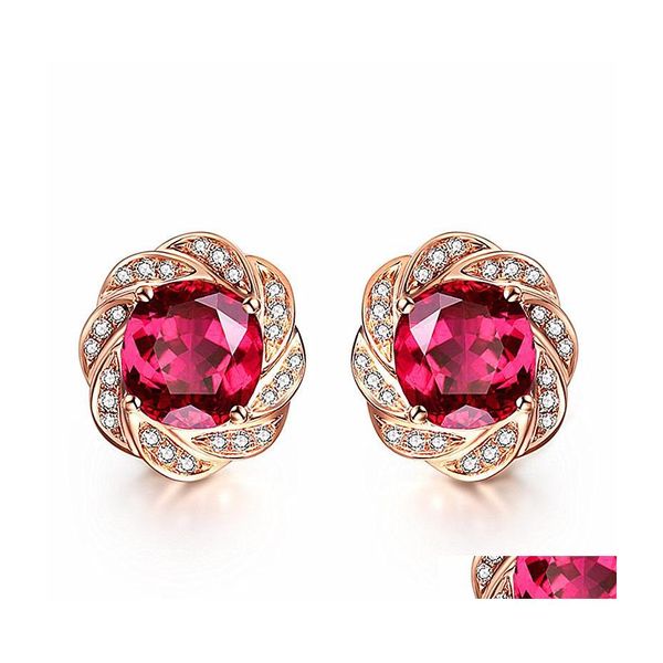 Charm Sier Cristalli Orecchini Fashion Squisito Pigeon Blood Tourmaline Stud 18K Placcato Oro Rosa Rotante Pietra Goccia Consegna Gioielli Dhiix