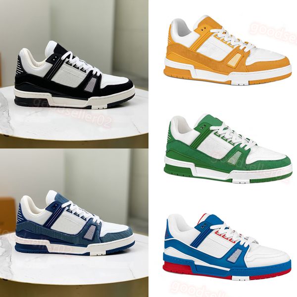 Luxury Mens Casual Shoes Fashion Womens Embossed Trainer Sneaker Green Denim Sky Blue White Gre