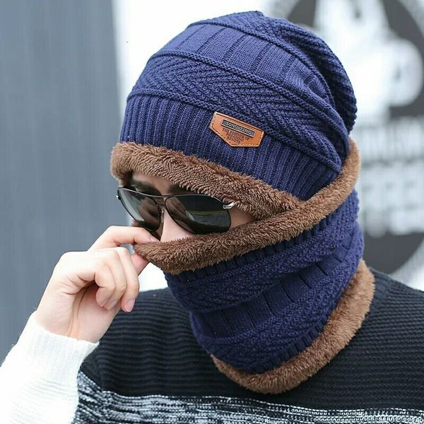 Berretti che vendono 2 pezzi berretto da sci e sciarpa cappello invernale in pelle calda e fredda per donna uomo Berretto lavorato a maglia Berretto caldo Skullies Berretti 230214