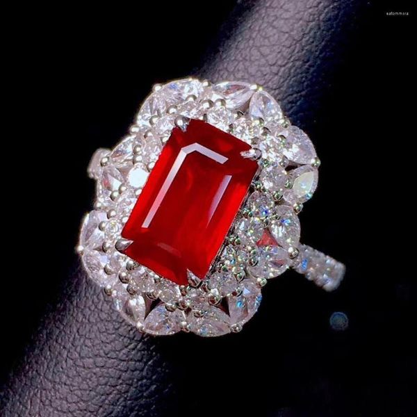 Anéis de cluster vintage princesa vermelho cristal rubi pedras preciosas diamantes para mulheres 18k ouro branco cheio de jóias finas bijoux bague banda presentes