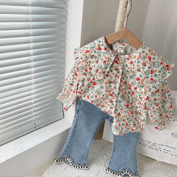 Kleidungssets LZH Frühling Baby Kleidung Casual Mädchen Set Nette Blumen Revers Hemd Jeans PC Outfits Für Kinder Herbst Anzug Jahre