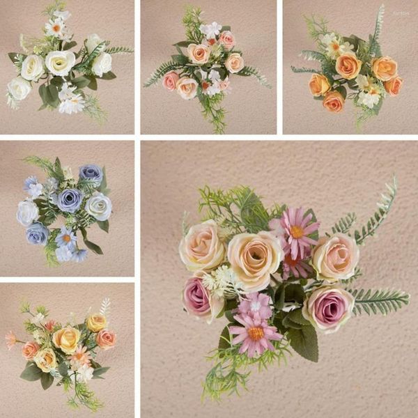Fiori decorativi 1 mazzo di fiori misti multicolori Bellissimo bouquet finto in seta di ortensia artificiale rosa per il matrimonio di famiglia