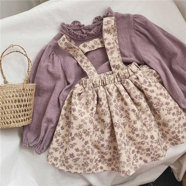 Комплекты одежды весенние девочки устанавливают детские девочки одежда для новорожденных младенец цветочное платье для малыша юбка для ремня детской фиолетовой
