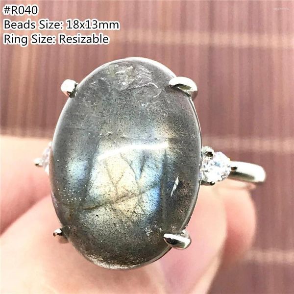 Кластерные кольца естественное лабрадоритное кольцо украшения бусинки лунный камень кристалл для женщин мужчина мужчина 18x13 мм удача лечащее серебро регулируется