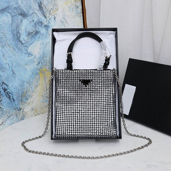 Full Diamonds Tote Handtaschen Neue Kristallkette Tasche Frauen Umhängetasche Handtasche Geldbörse Echtes Leder Brieftasche Umhängetaschen Reißverschluss Mehrfarbig