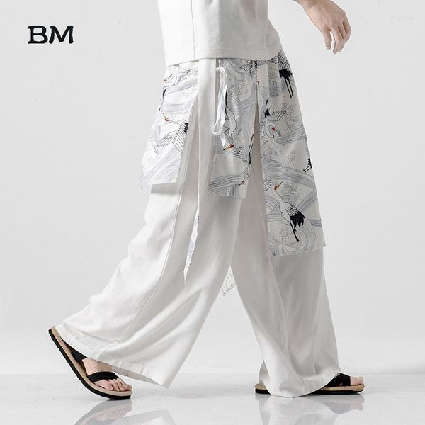 Abbigliamento etnico Stile cinese Pantaloni eleganti in cotone e lino Moda a gamba larga da uomo Gonna comoda Antica Hanfu allentata di grandi dimensioni