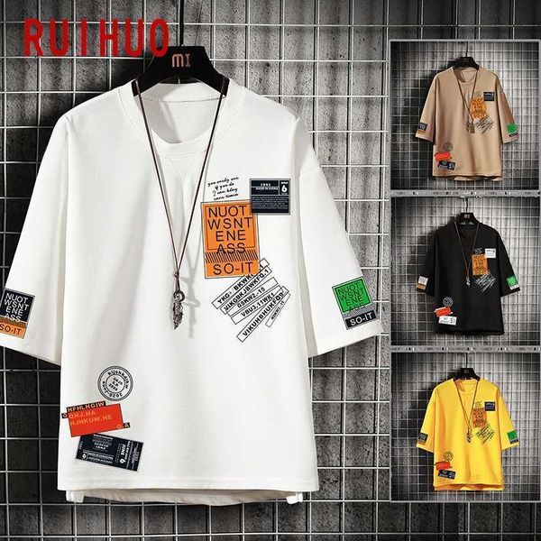 Camisetas masculinas Ruihuo Impressão de manga curta Menina de camiseta masculina Roupas de streetwear masculino 2022 Hip Hop Roupas japonesas Man M-4xl Y2302