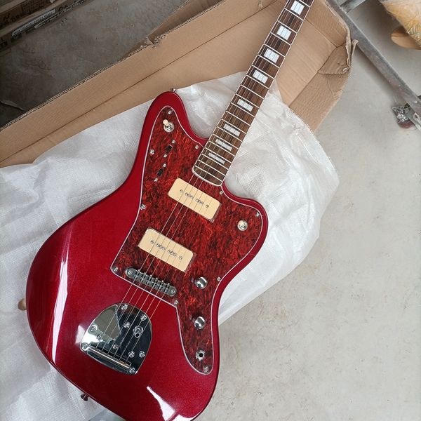 Chitarra elettrica rossa in metallo a 6 corde con pickup P 90, tastiera in palissandro personalizzabile