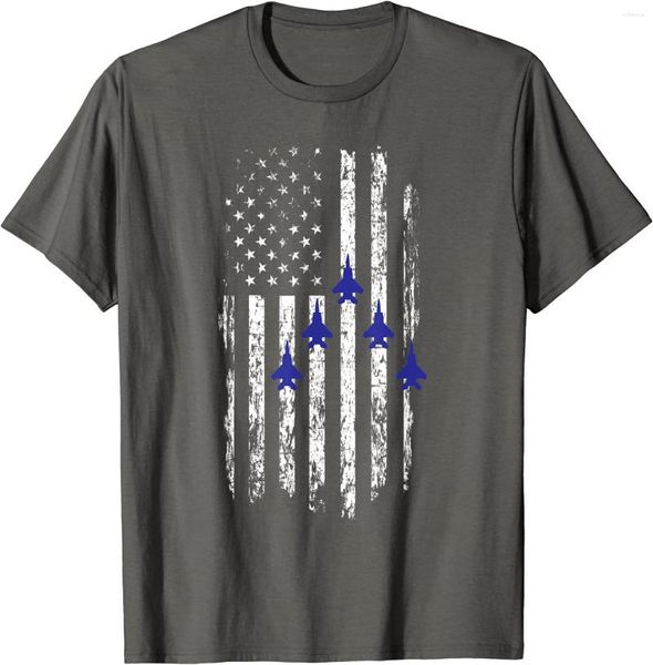 T-shirt da uomo Bandiera americana Jet da combattimento Flyover USA Aereo militare T-shirt da uomo Manica corta Camicia estiva O-Collo in cotone casual