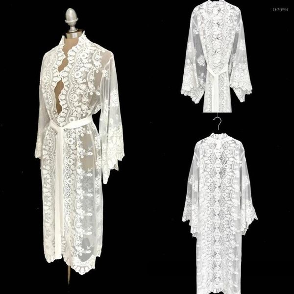 Abito da damigella d'onore Immagine reale Camicia da notte da sposa avorio Cintura da notte in pizzo Maniche lunghe Indumenti da notte Camicia da notte Abbigliamento da notte da donna Boudoir