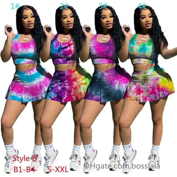 Tute da donna Summer 2 Piece Dress Shorts Set Slim Fit Gilet sportivo Gonna senza maniche Tee Yoga Shorts Stampa Jogger Set Abiti Abbigliamento da palestra