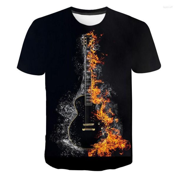 Camisetas masculinas 2023 Music Guitar Camisa Cartoon 3D Impressão de verão Homens homens moda camisetas de tamanho grande garoto menino menina hip hop Teeshirt tops