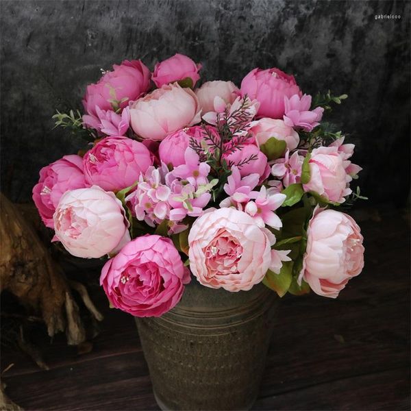 Fiori decorativi 13 forchette 1 mazzo bouquet di peonia di seta accessori per la decorazione della casa album per feste di matrimonio piante finte rose artificiali fai da te