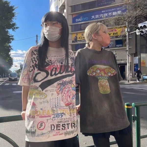 Designer-Mode-T-Shirt Saint Michael Murakami Gemeinsamer Name Mushroom Eye Bedrucktes Herren- und Damen-Kurzarm-High-Street-T-Shirt