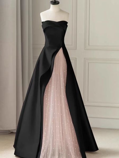 Vestidos de festa à noite baile formal convidado personalizado bainha preta e rosa Clash plufle