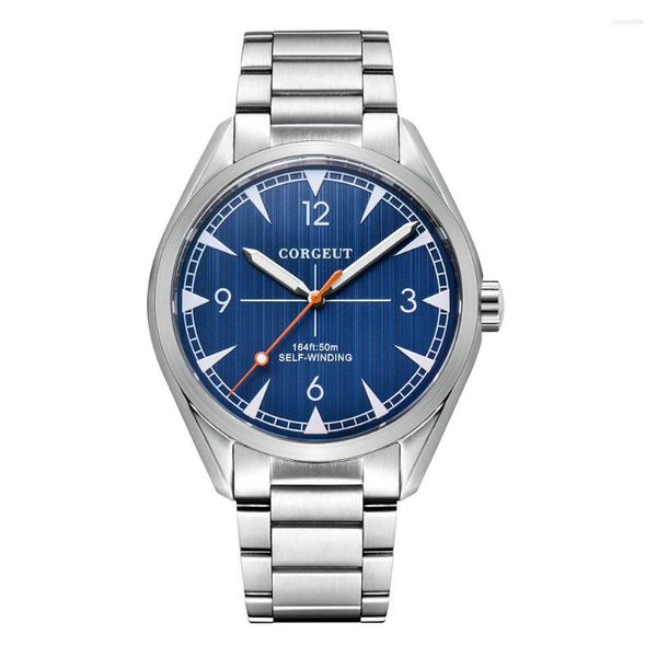 Armbanduhren 41mm Männer Uhr MIYOTA Automatische Voller Stahl Blaues Zifferblatt Mechanische Saphirglas Kleid Armbanduhr Luxus Top Marke