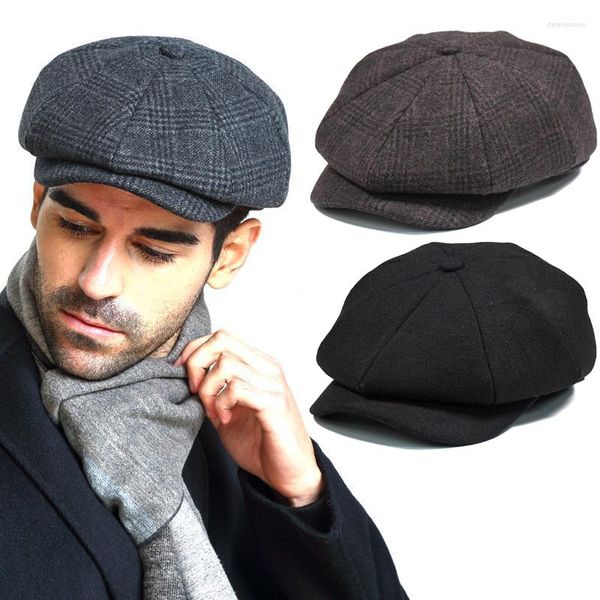 Boinas de chapéu de lã de moda para homens bonés de penhasco gatsby retro pintores britânicos driver de cores sólidas de cor sólida