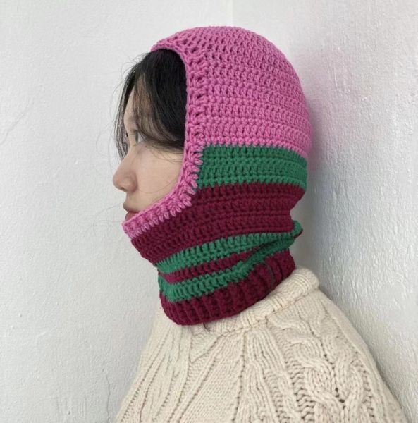 Bere örme renk eşleşen balaclava kapağı kış unisex erkekler sıcak kulak koruma faresi yün kazak snood şapka yakalı kaput 230214