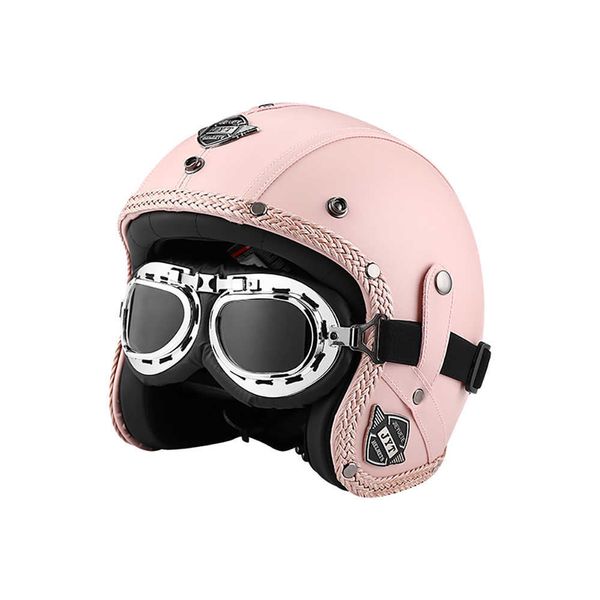 Caschi ciclistici tedeschi Vintage Open Face Helmet Cafe Racer RETRO PU in pelle Scooter motocross Jet Casco con Goggle Moto Capacete J230213