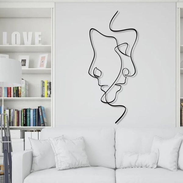 Dekorative Figurenobjekte Metall Wandkunst Dekor abstrakte Eisenskulptur Minimalistische Gesichtslinie für Wohnzimmer Schlafzimmer Badezimmer Offizieren