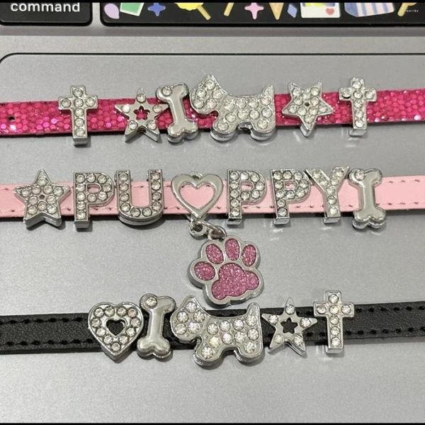 Braccialetti con ciondoli Y2k Accessori per ragazza Harajuku strass lucido stella osso croce cane cuore braccialetto per donna uomo lettere dolci gioielli braccialetto