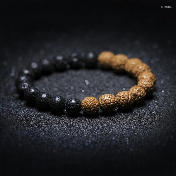 Strand WEIYU Pietra lavica naturale Bracciale Donna Uomo Gioielli Rudraksha Seme Mala Perline Braccialetti Meditazione Legno Perline Yoga