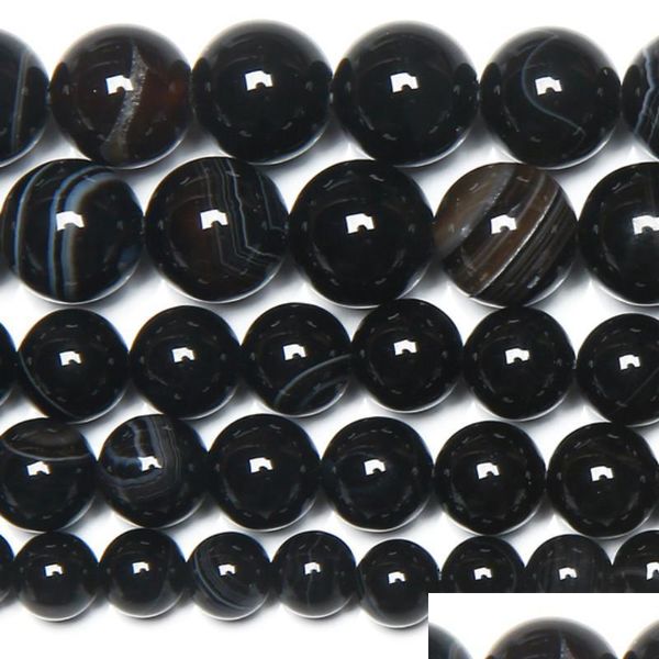 Pietra 8 mm naturale striscia nera onice agate perline sfuse rotonde scegli la dimensione consegna gioielli Dhgarden Dhepz