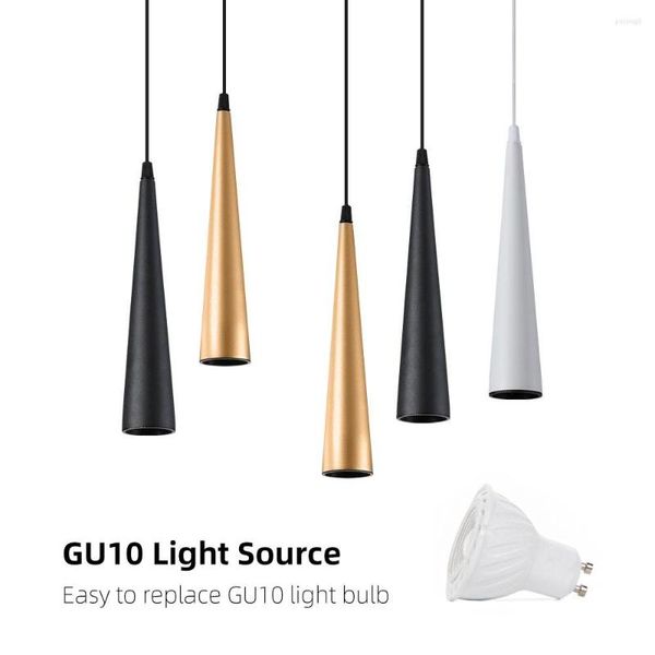 Lampade a sospensione Tubo conico moderno GU10 Luce a LED sostituibile Tutto in alluminio Dinning Bar Cafe Lampadario Droplight Lampada a sospensione Faretto