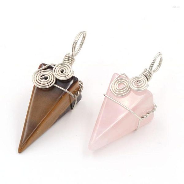 Collane con ciondolo Stile etnico Filo avvolto in argento placcato Piramide quadrata Quarzo rosa rosa per gioielli regalo per feste