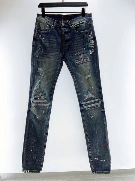 Jeans skinny strappati effetto consumato da uomo Jeans da uomo Jeans slim con inchiostro splash Pantaloni denim da uomo causali Jeans da uomo Hip Hop